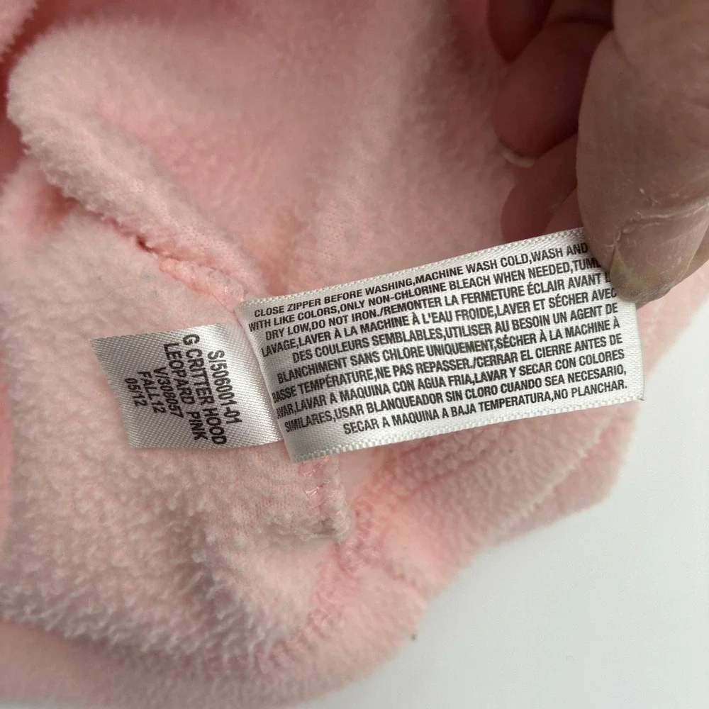 Gap Kids Baby Pink Fleece Critter Hood Leopard Zip Up Jacket 18-24 Months